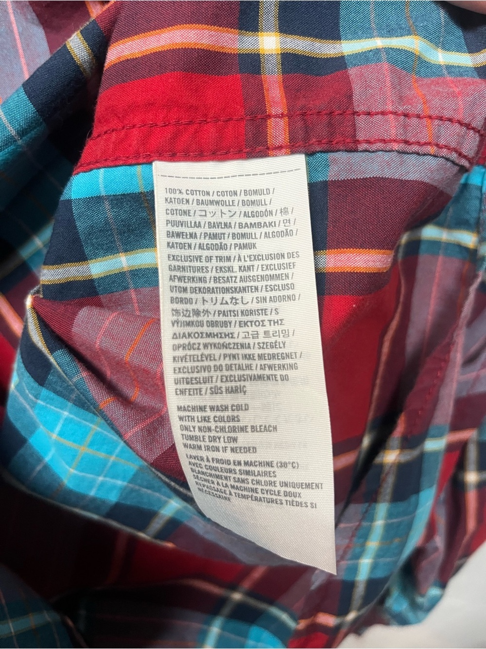 Hollister Men's Red and Teal Plaid Button-Down Shirt - Picture 5 of 6
